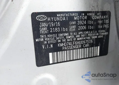 2017 Hyundai Elantra Se from USA, damaged, VIN KMHD74LF6HU097516